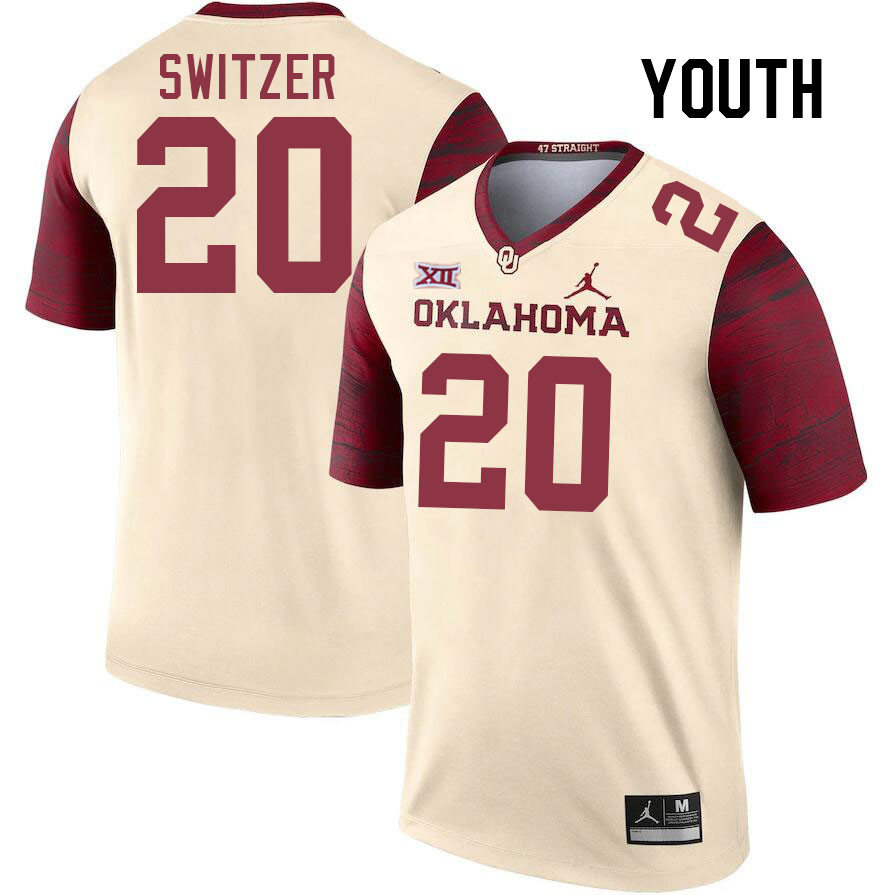 Youth #20 Jacob Switzer Oklahoma Sooners College Football Jerseys Stitched-Cream